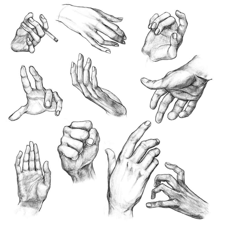 Digital sketches of hand studies by Jeanella Klarys Pascual.